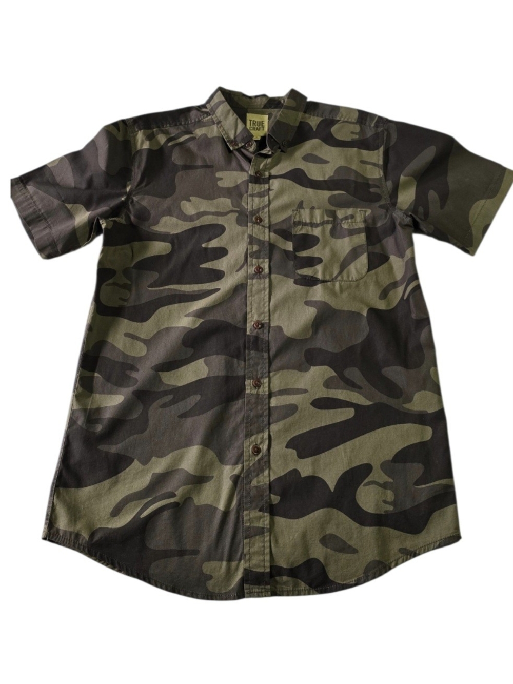 True Craft Men’s Short Sleeve Camo Button-Down Casual Shirt Medium - Picture 4 of 9